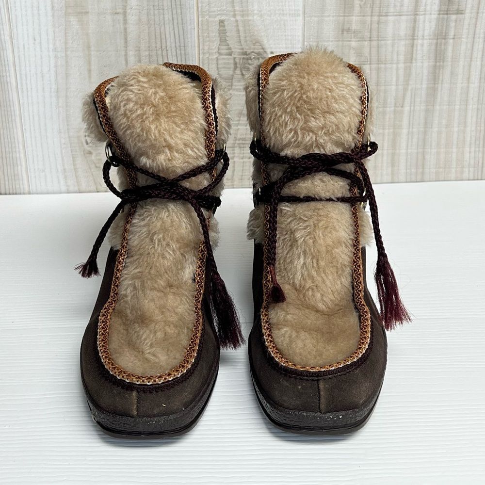 Snowland Vintage Brown Leather Shearling Lined Fur Accent Women’s Size 8